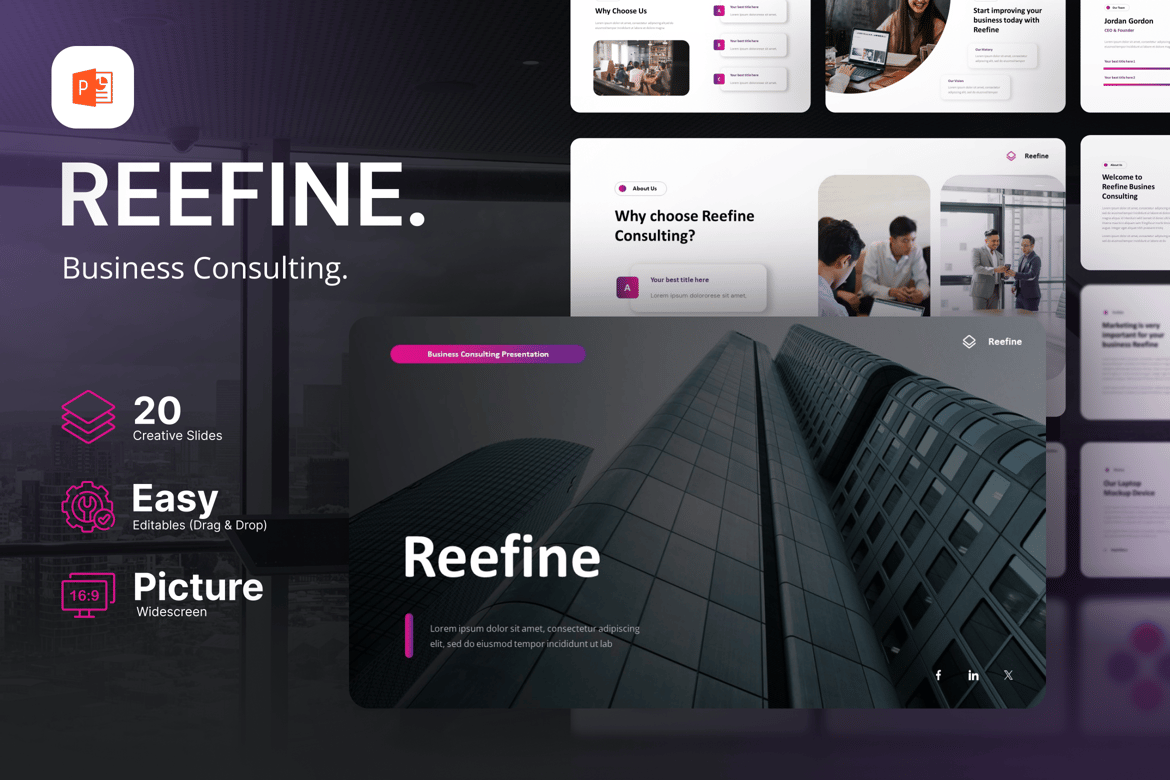 Reefine – Template Powerpoint Konsultan Bisnis yang Menarik