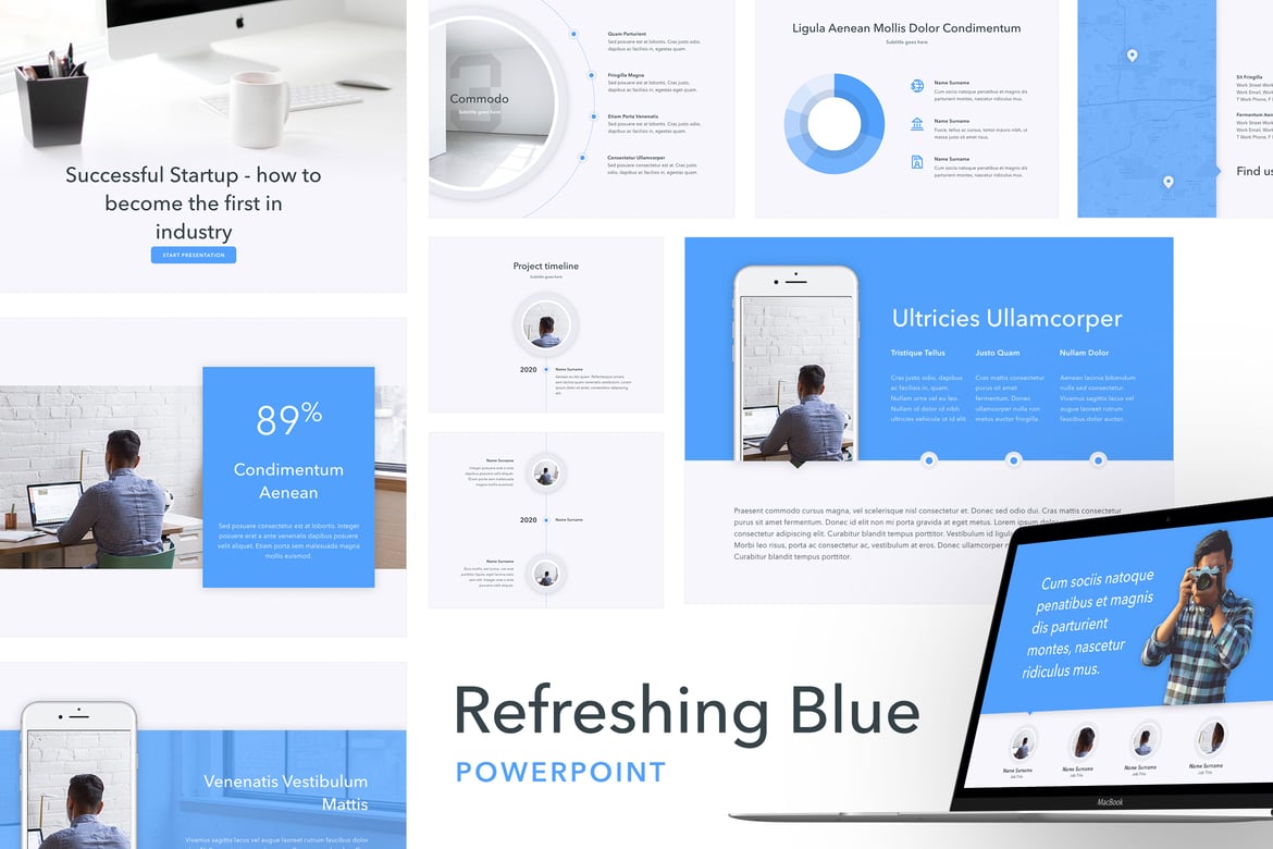 Template PowerPoint Biru Segar untuk Presentasi Profesional