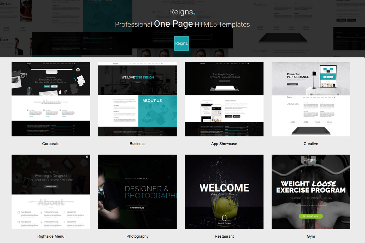 Reigns - Template Website Profesional Satu Halaman HTML5
