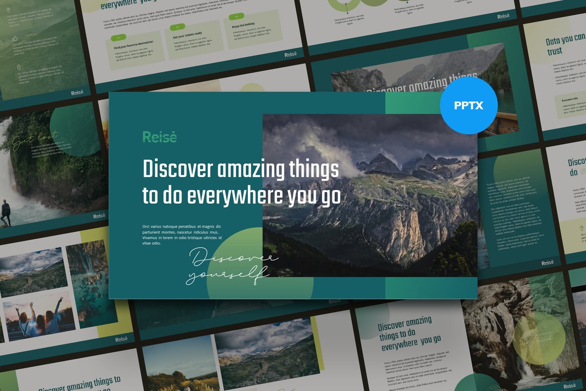 Template Presentasi Powerpoint REISE untuk Bisnis Perjalanan yang Modern