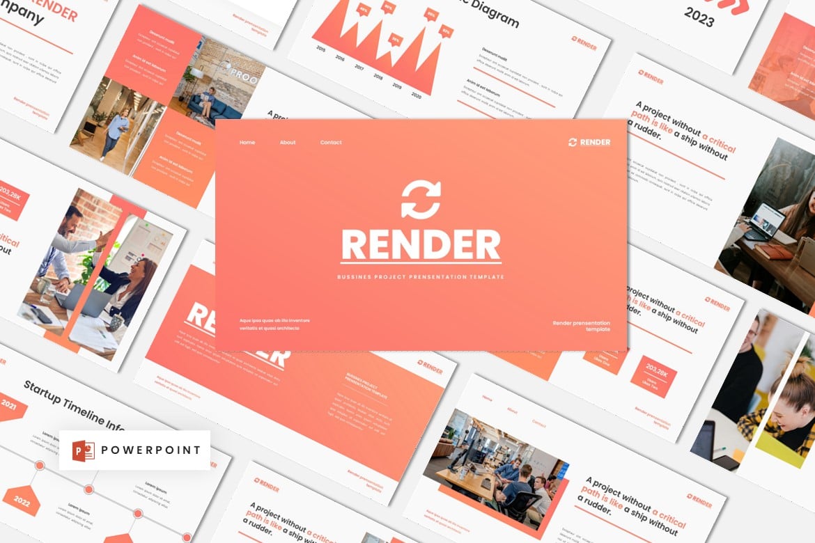 Template Powerpoint Proyek Bisnis Render yang Modern dan Kreatif