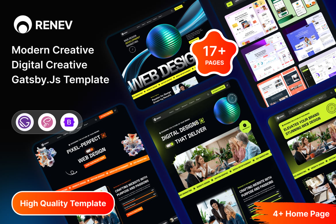 Renev - Template Website Digital Agency Kreatif Modern dengan Gatsby.js
