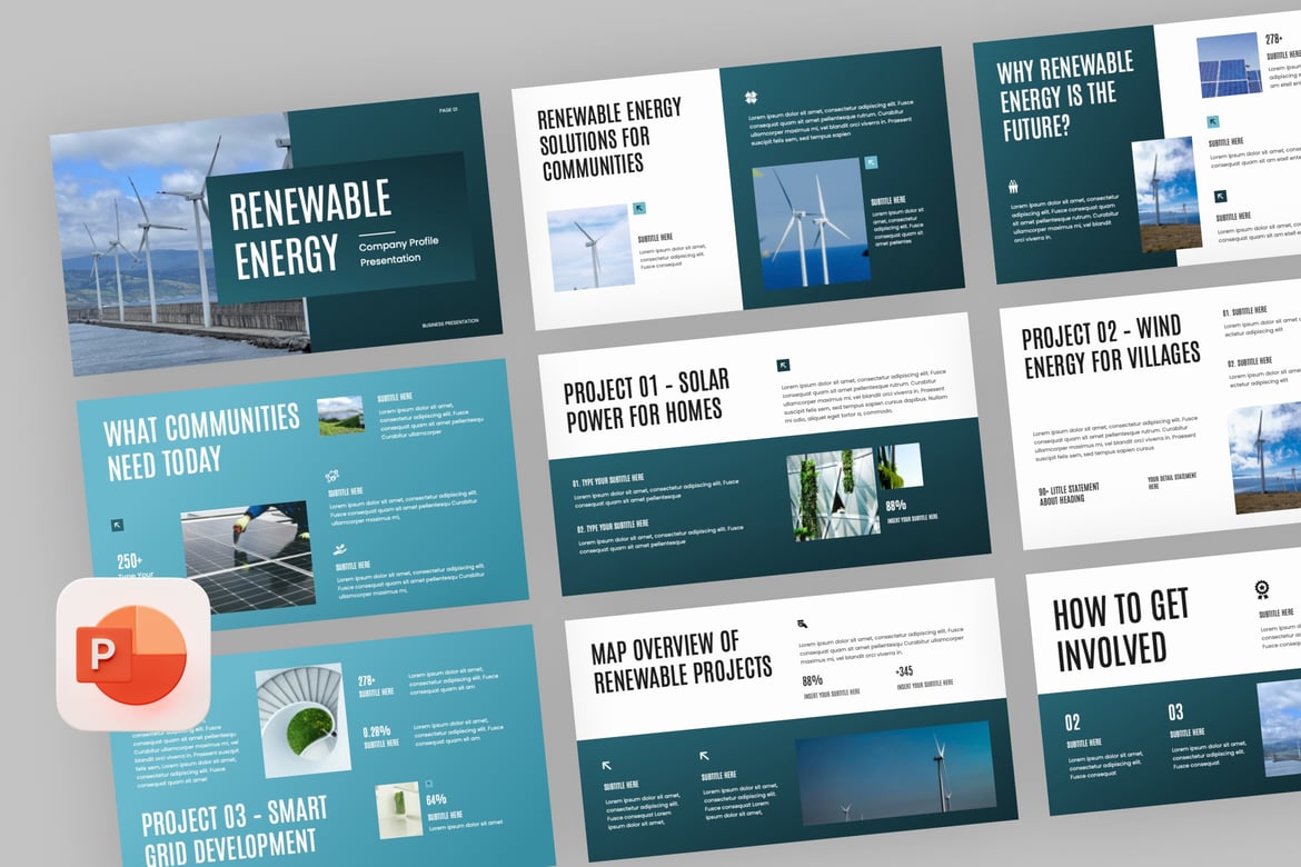 Template PowerPoint Profil Perusahaan Energi Terbarukan yang Menarik