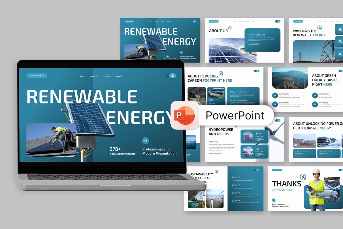 Template Presentasi PowerPoint Energi Terbarukan yang Menarik