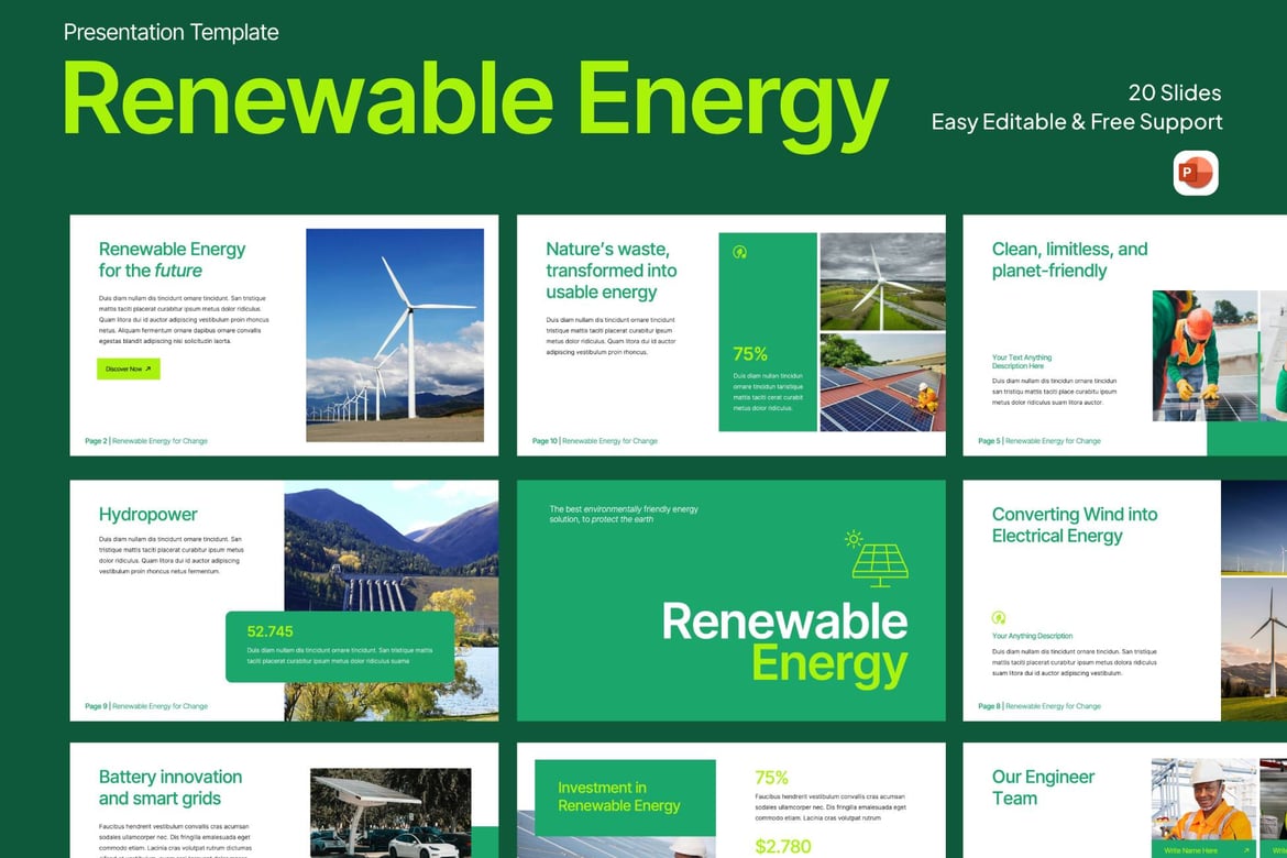 Template PowerPoint Energi Terbarukan yang Memukau