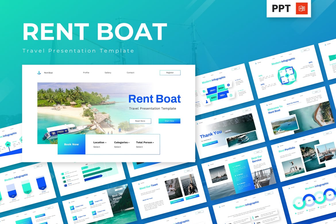 Template Presentasi PowerPoint Sewa Kapal - Jelajahi Dunia Laut
