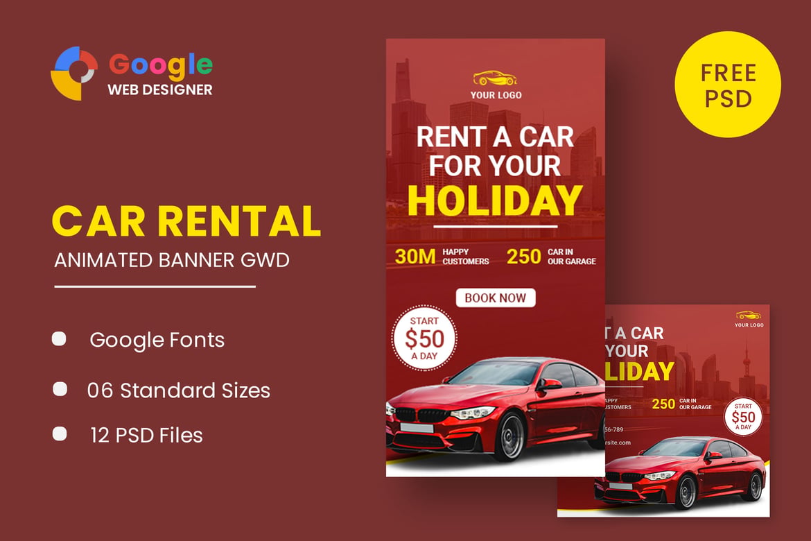 Banner Iklan Mobil Sewa HTML5 - Template Website Profesional