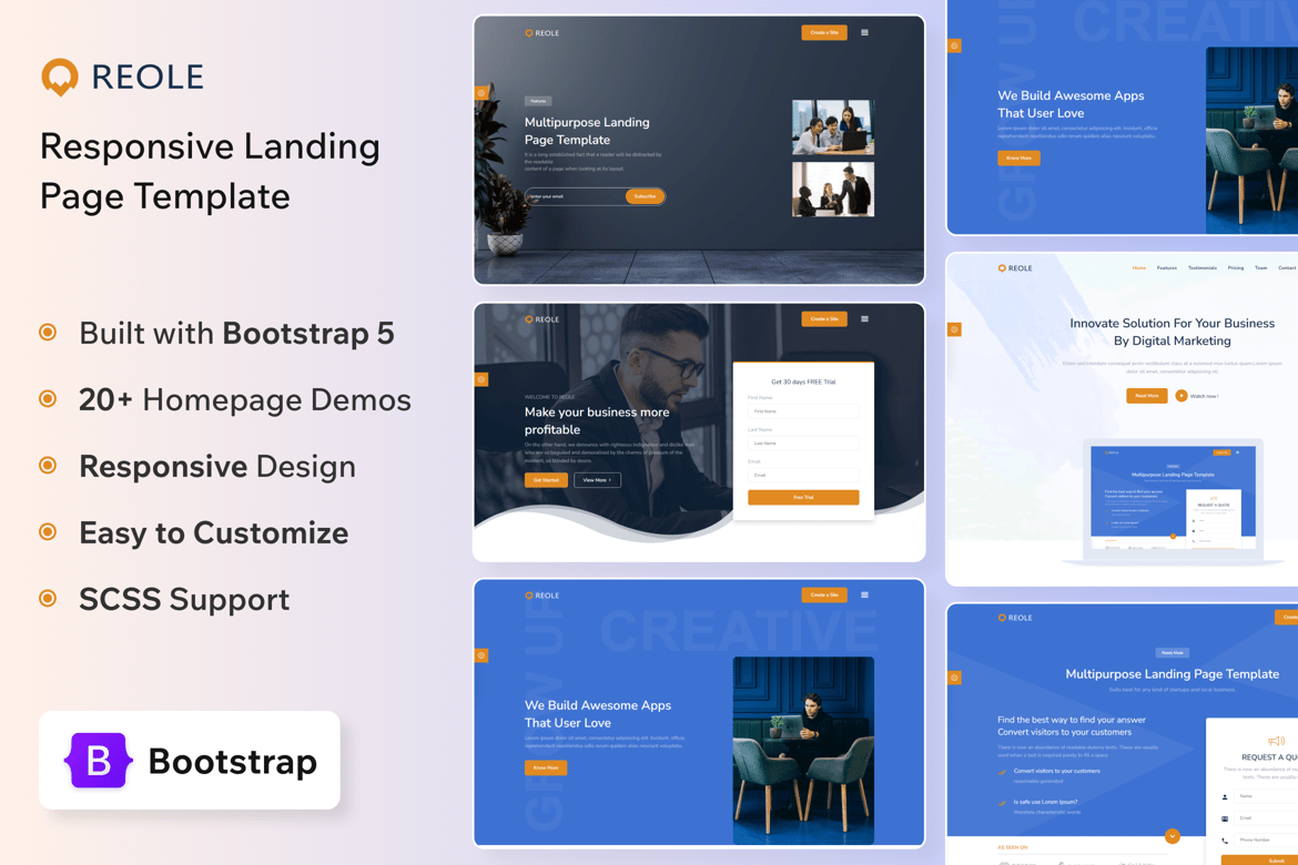Reole – Template Website Landing Page Serbaguna Bootstrap 5