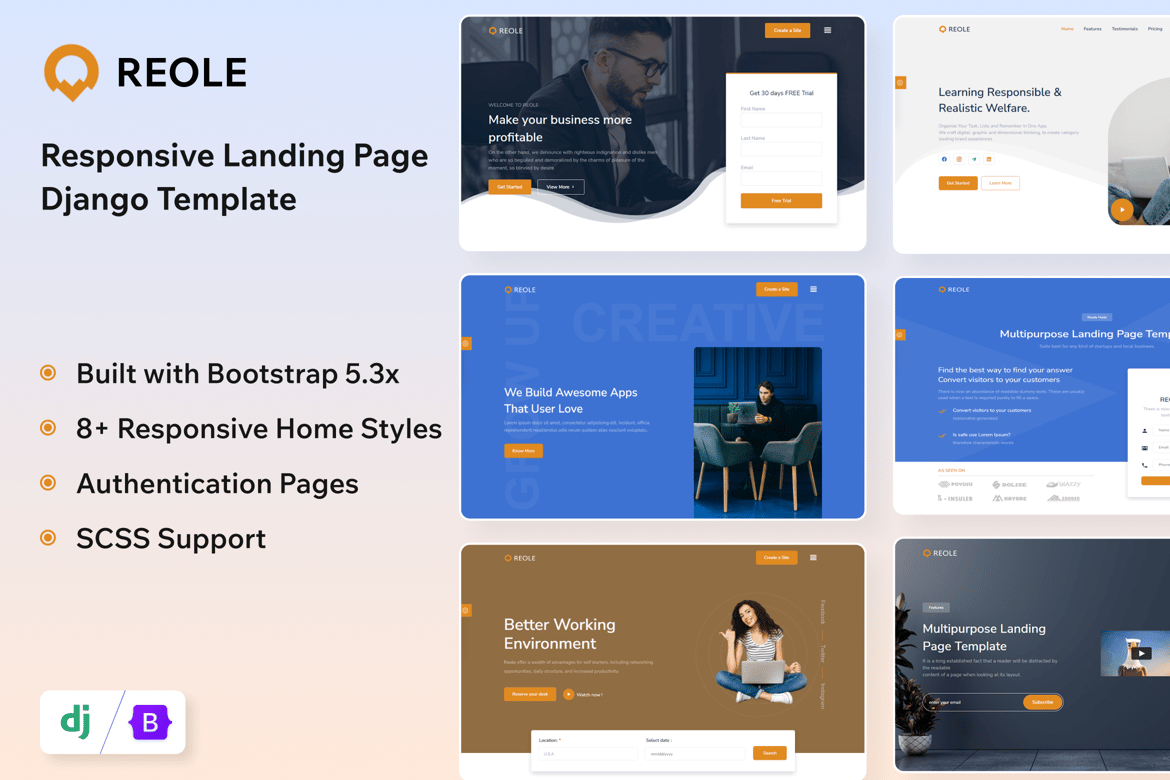 Reole - Template Website Landing Page Responsif untuk Django