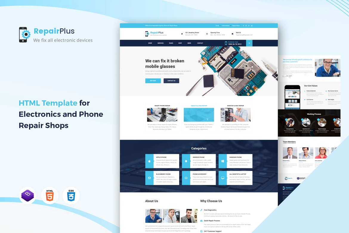 Repair Plus - Template Website untuk Perbaikan Elektronik dan Ponsel