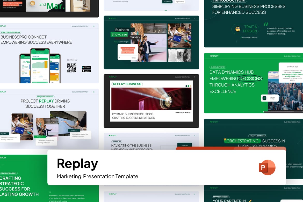 Template Presentasi PowerPoint Replay Marketing yang Menarik
