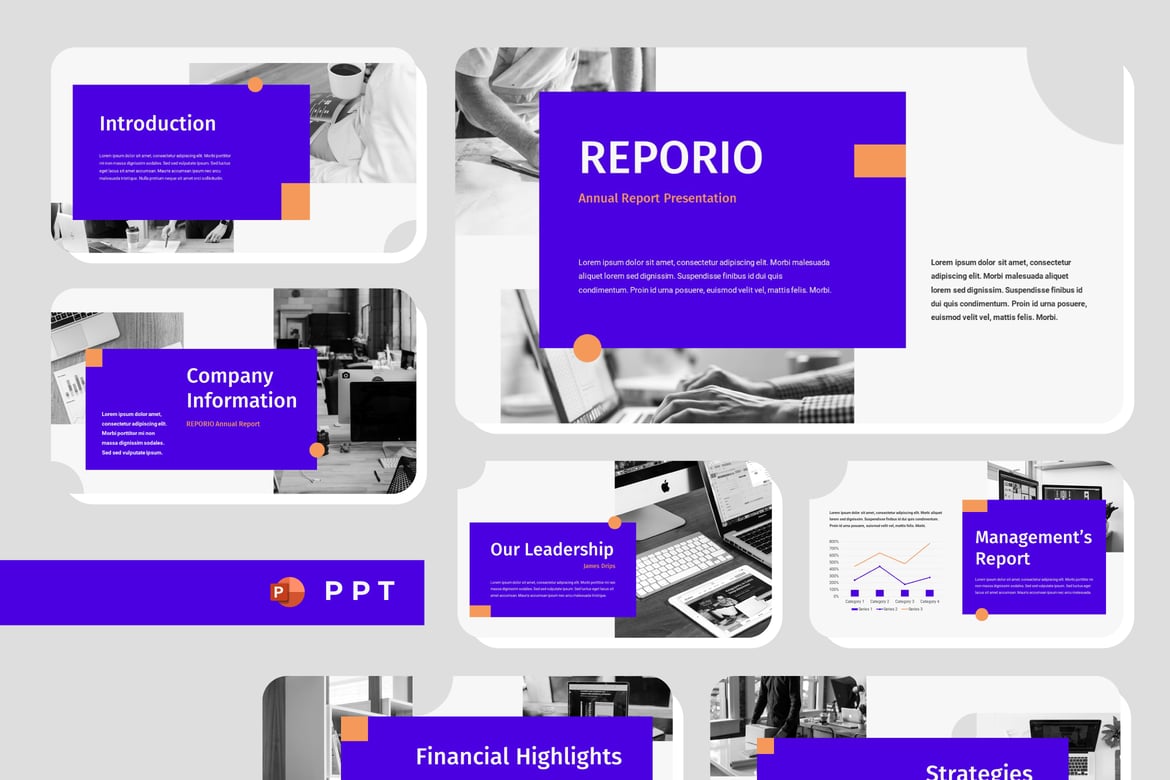 Template PowerPoint Laporan Tahunan REPORIO yang Profesional