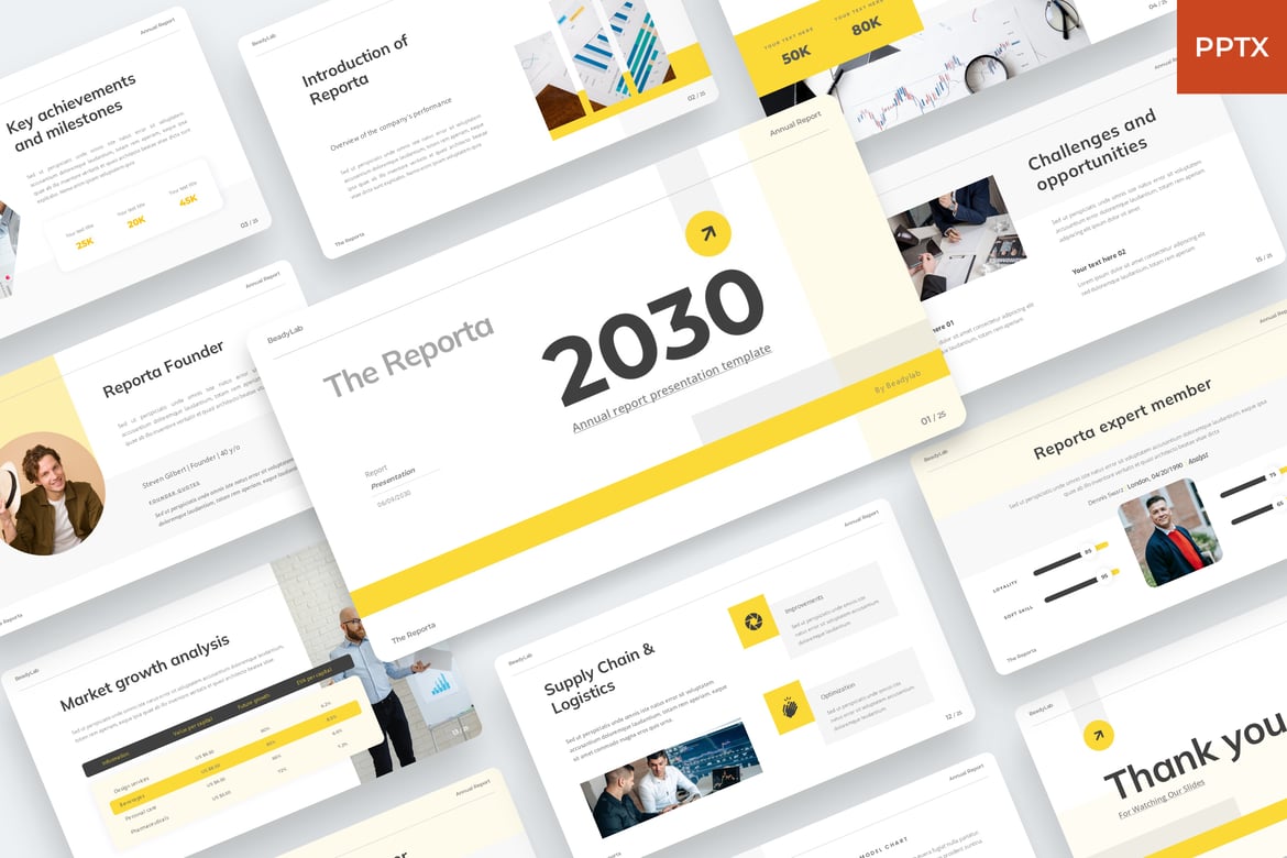 Template Presentasi PowerPoint Laporan Tahunan - Reporta