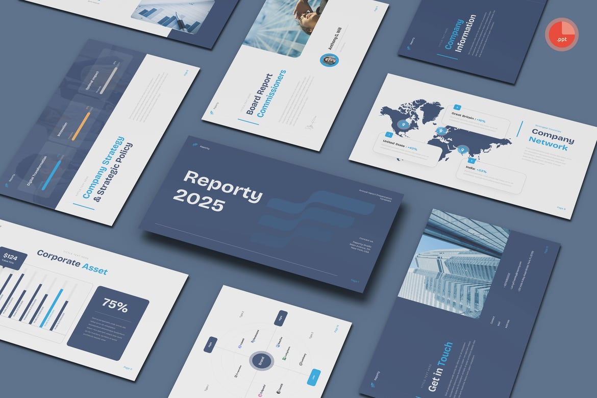 Template PowerPoint Reporty - Laporan Tahunan yang Menarik
