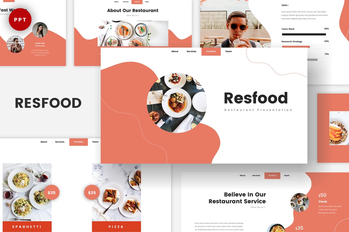 Template Presentasi PowerPoint Resfood untuk Restoran