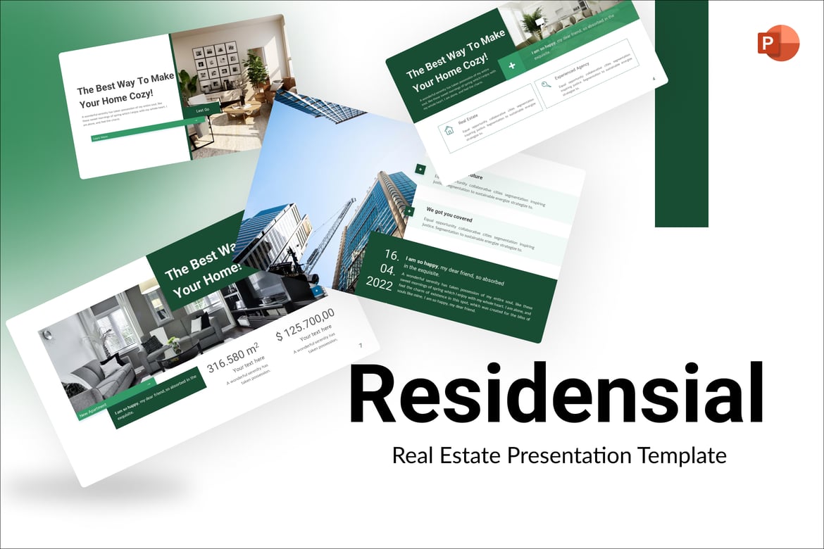 Template PowerPoint Real Estat Residensial Hijau yang Menarik