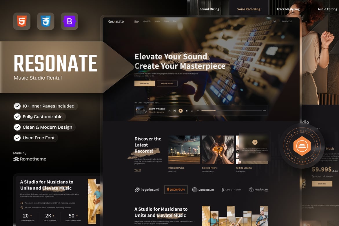 Resonate - Template Website Studio Musik Modern dan Responsif