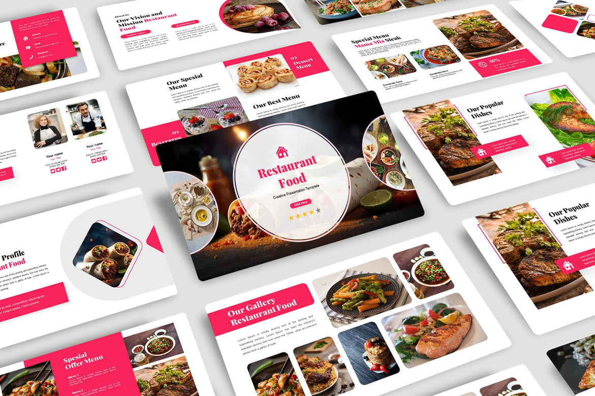 Template PowerPoint Makanan Restoran untuk Rencana Bisnis yang Sukses