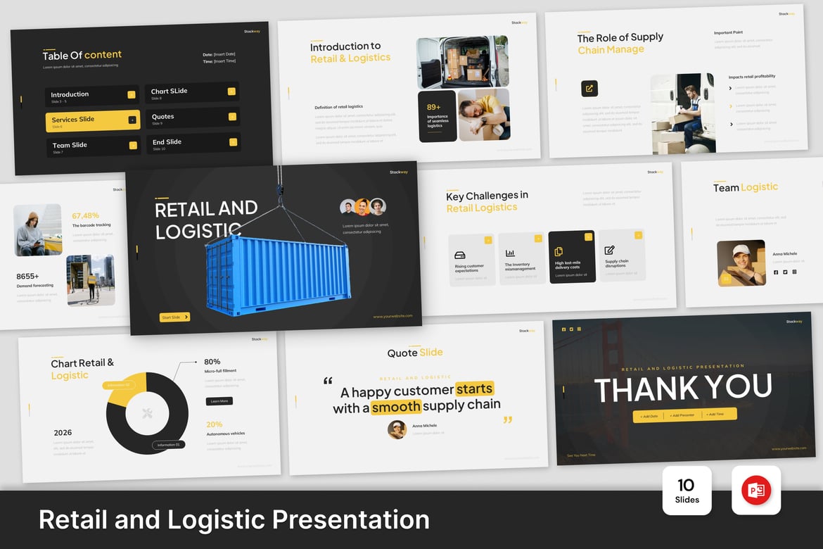 Template Presentasi PowerPoint Retail dan Logistik yang Modern dan Profesional