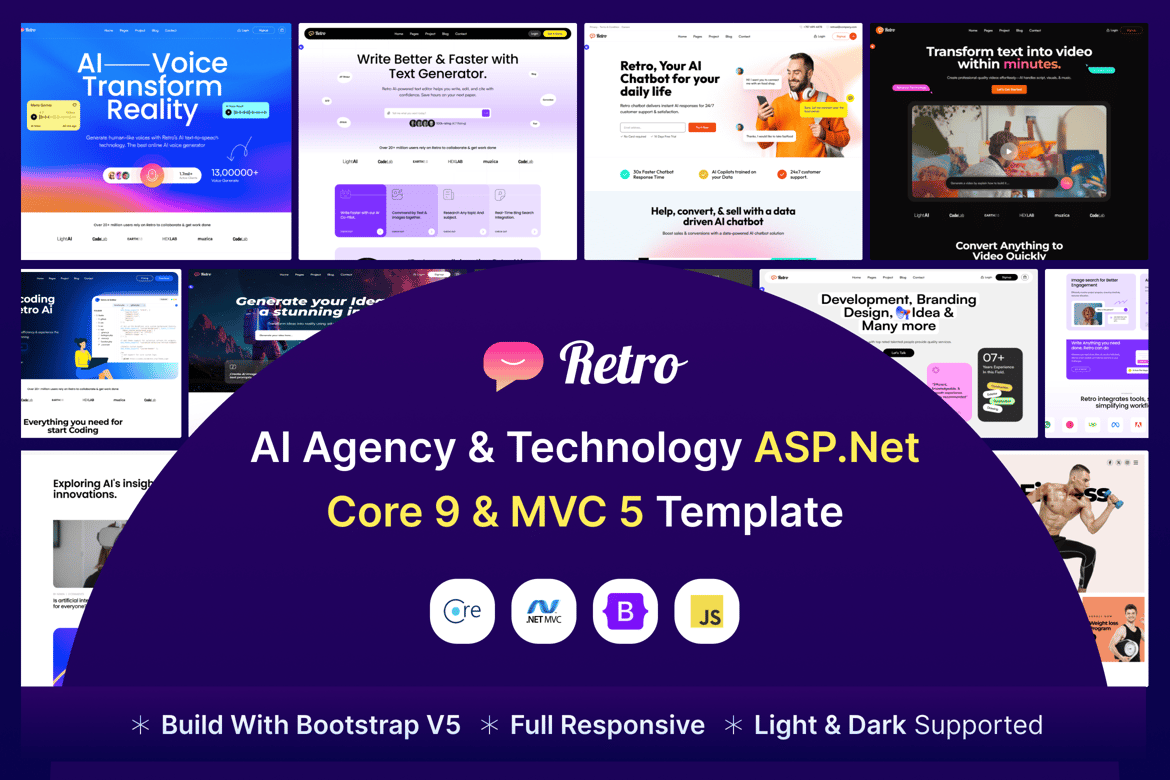 Template Website ASP.Net MVC Retro untuk Agensi AI dan Teknologi