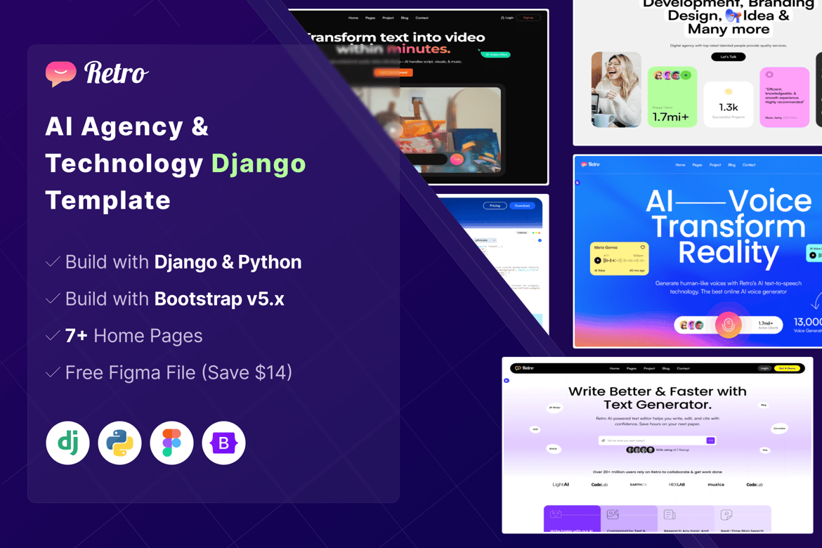 Template Web Django Retro untuk Agensi AI dan Teknologi