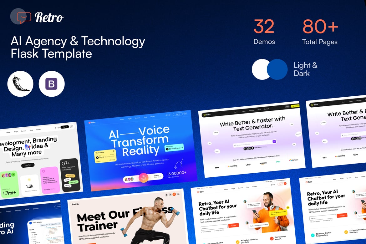 Template Website Retro - AI Agency & Teknologi yang Memukau
