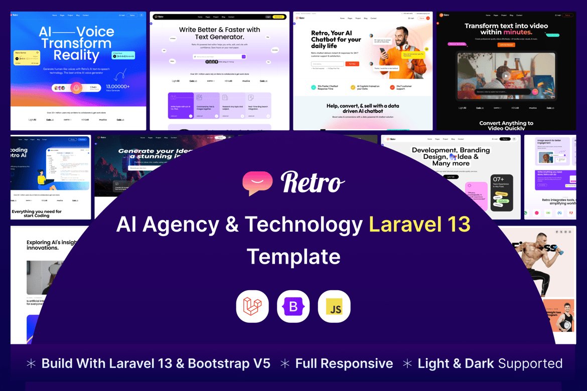 Template Website Retro - Agensi AI & Teknologi Laravel 13 yang Modern dan Klasik