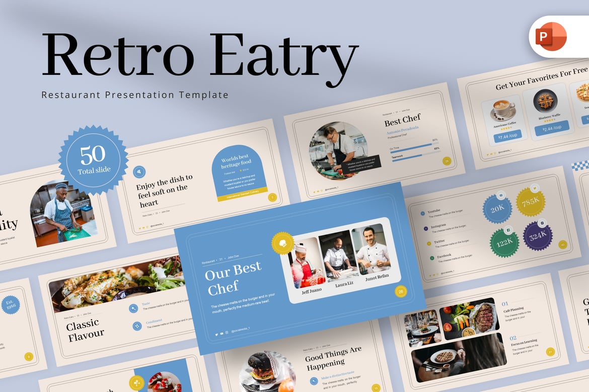 Template PowerPoint Retro untuk Restoran yang Menarik dan Profesional
