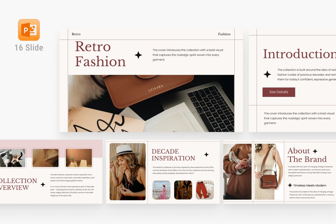 Template PowerPoint Lookbook Fashion Retro yang Stylish
