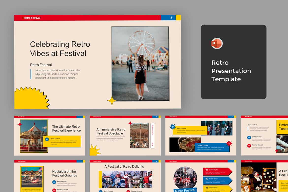 Template Presentasi PowerPoint Festival Retro yang Menarik