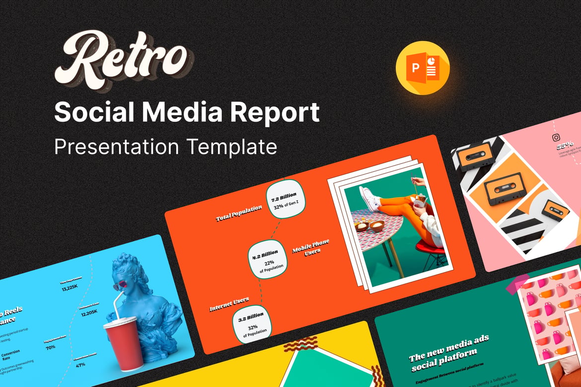 Template PowerPoint Laporan Media Sosial Retro yang Menarik