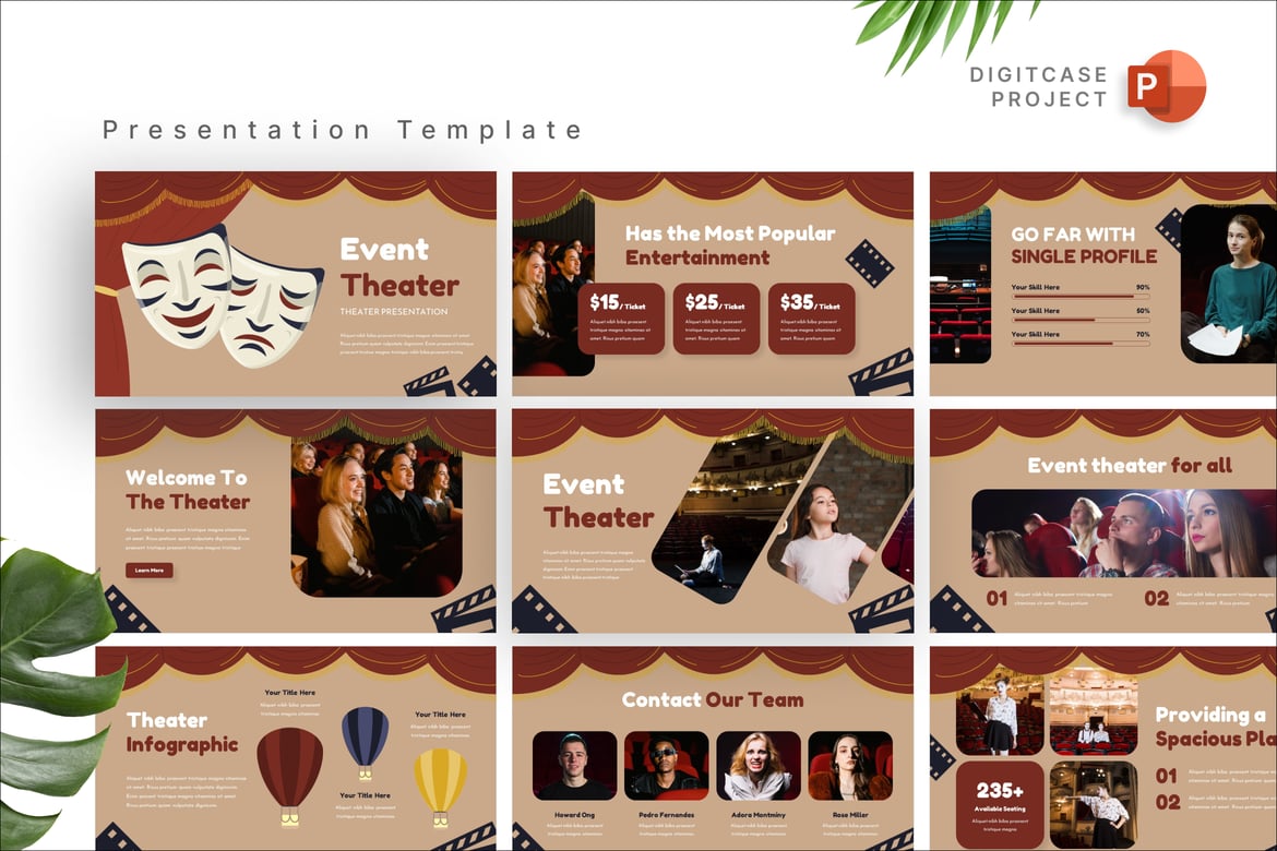 Template Presentasi PowerPoint Bergaya Retro untuk Teater