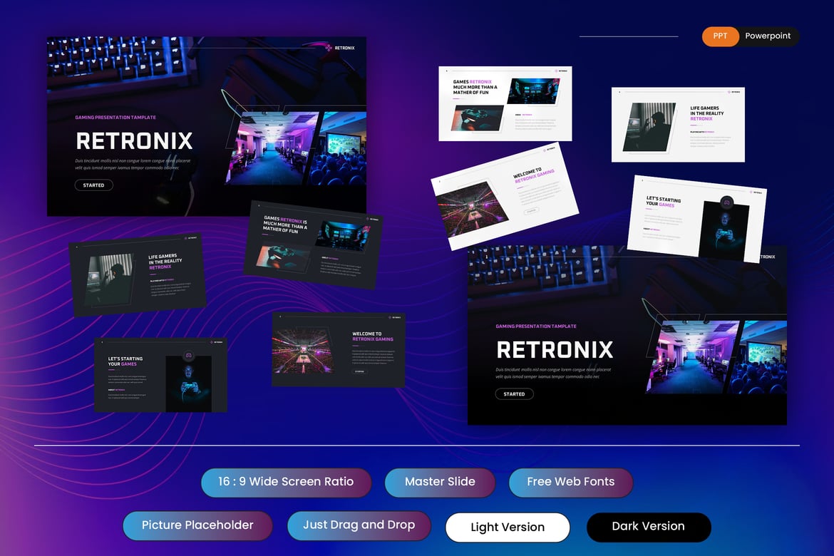 Template Presentasi Gaming Retronix yang Keren dan Modern