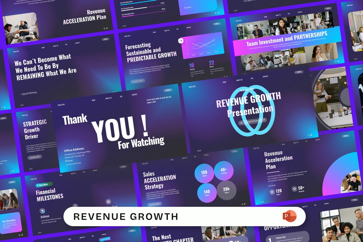 Template PowerPoint Pertumbuhan Pendapatan yang Menarik