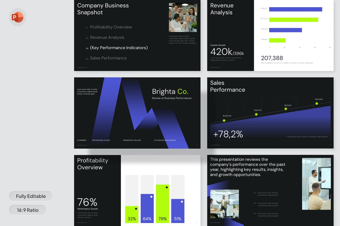 Template PowerPoint untuk Tinjauan Kinerja Bisnis yang Modern dan Profesional