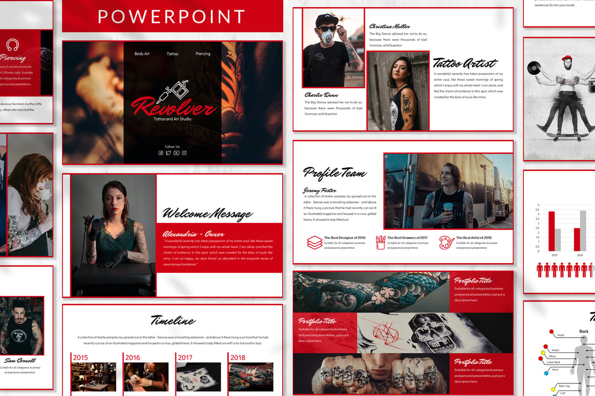 Template Presentasi PowerPoint Revolver untuk Bisnis Seni yang Menarik