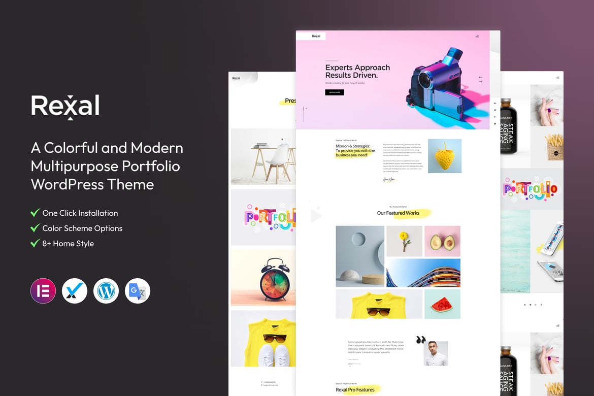 Rexal - Tema WordPress Portofolio Berwarna yang Menarik