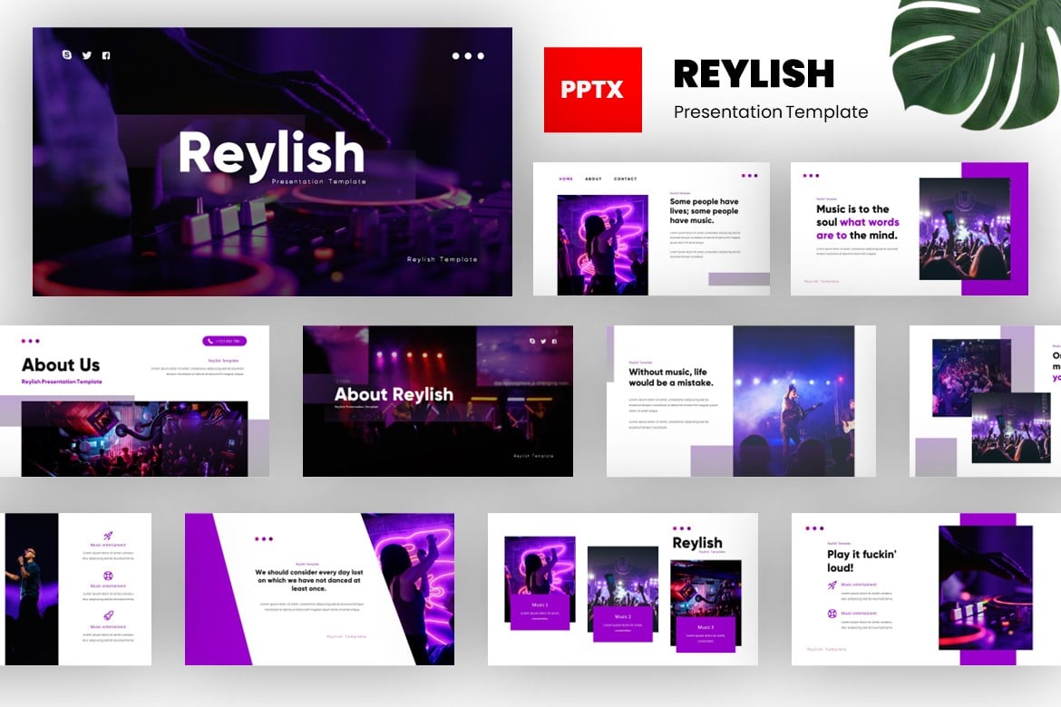 Template PowerPoint Reylish untuk Acara Musik yang Modern dan Menarik