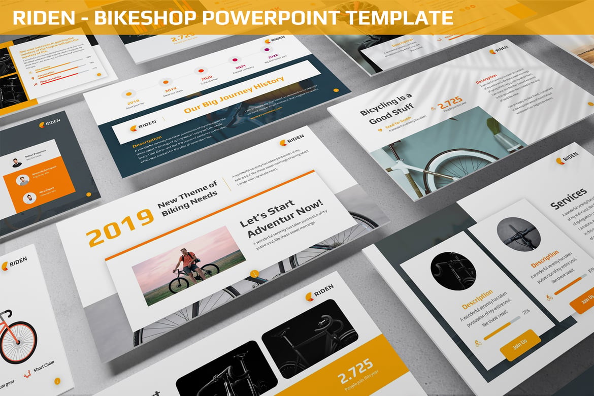 Riden - Template Presentasi Powerpoint untuk Toko Sepeda Modern