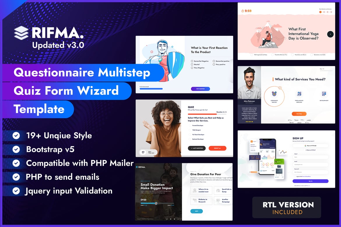 Rifma - Template Website Kuis Multistep dan Pendaftaran yang Modern