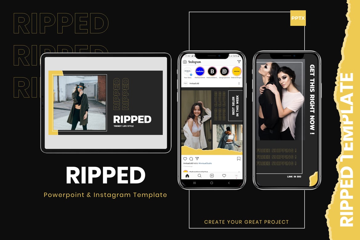 Template Presentasi & Instagram Ripped - Kreatif dan Mudah Digunakan