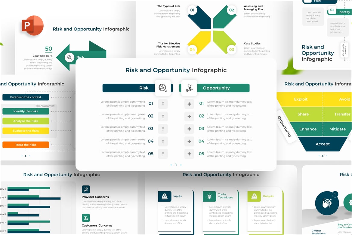 Template PowerPoint Infografis Risiko dan Peluang yang Menarik