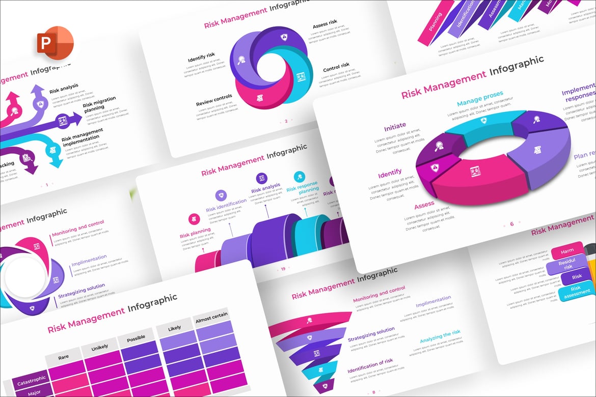 Template PowerPoint Infografis Manajemen Risiko yang Menarik