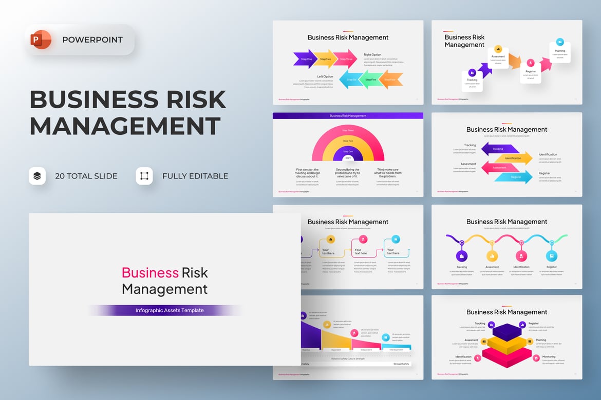 Template PowerPoint Infografis Manajemen Risiko yang Menarik