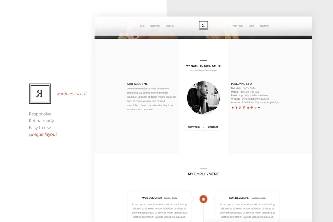Tema WordPress RIVAL: Vcard Satu Halaman untuk Portofolio Modern