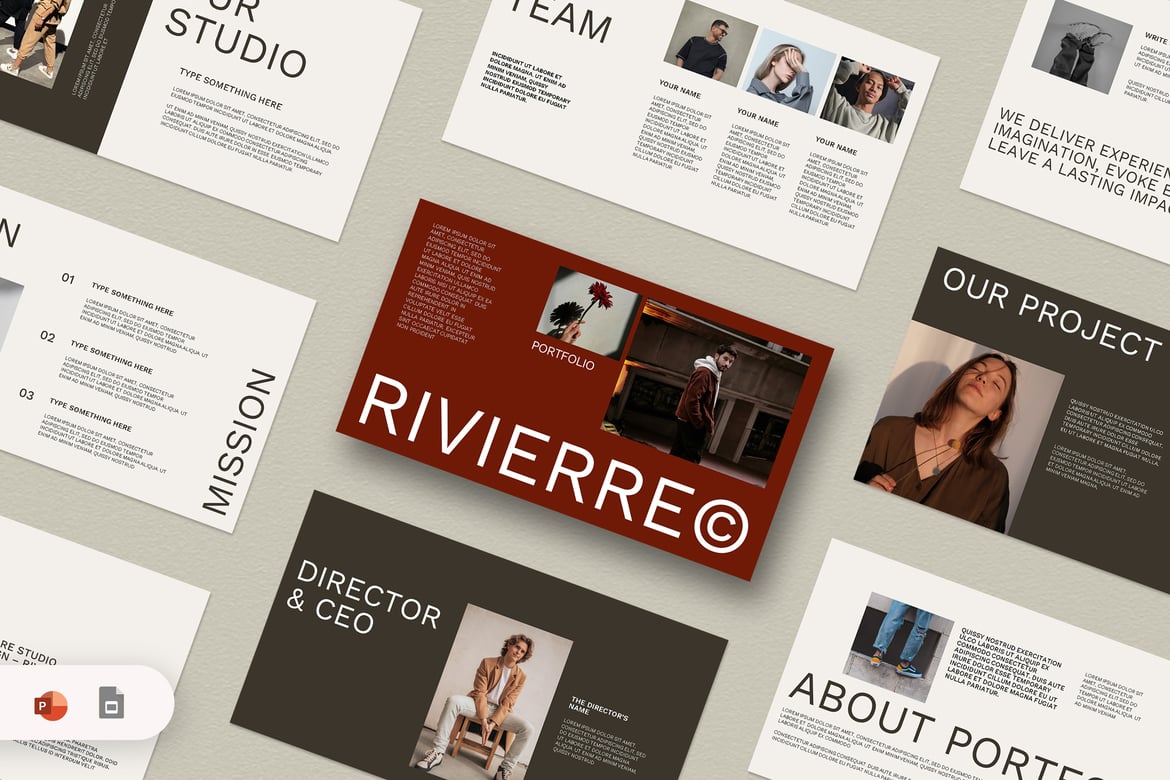 Rivierre - Template PowerPoint Portofolio yang Stylish dan Modern