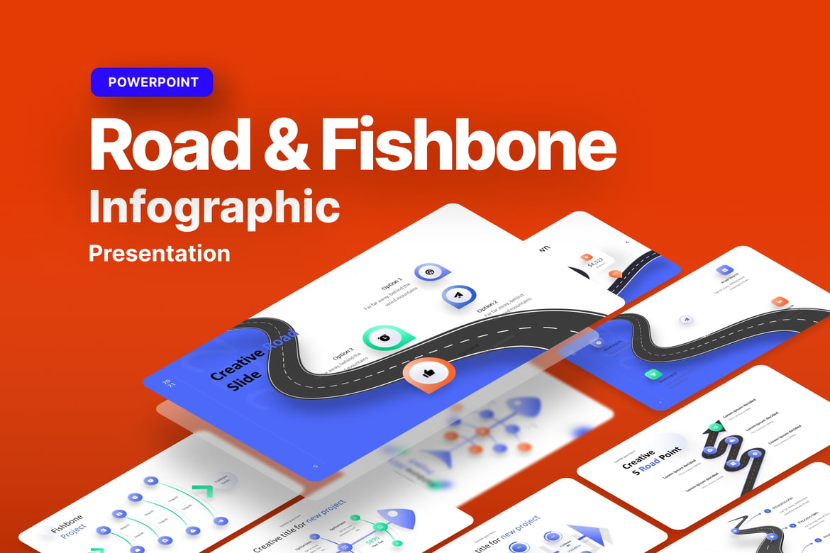 Template PowerPoint Infografis Jalan & Fishbone yang Menarik