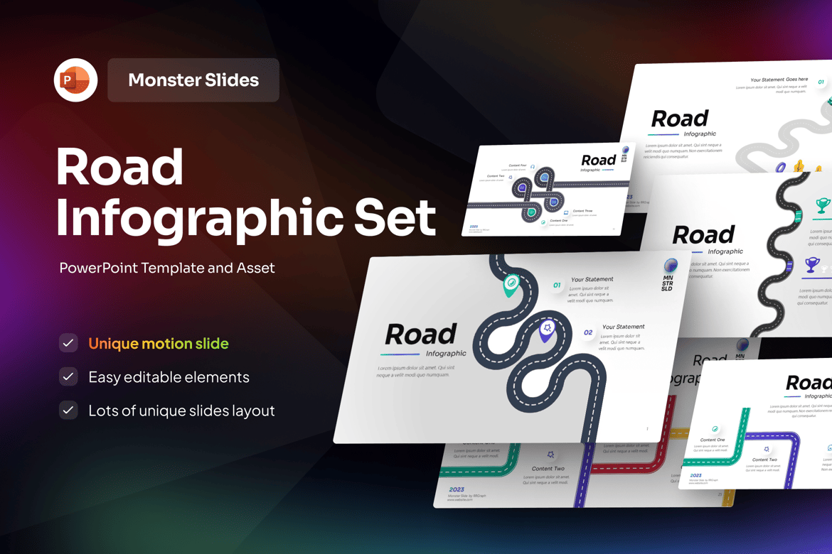 Template Presentasi PowerPoint Infografis Jalan yang Menarik