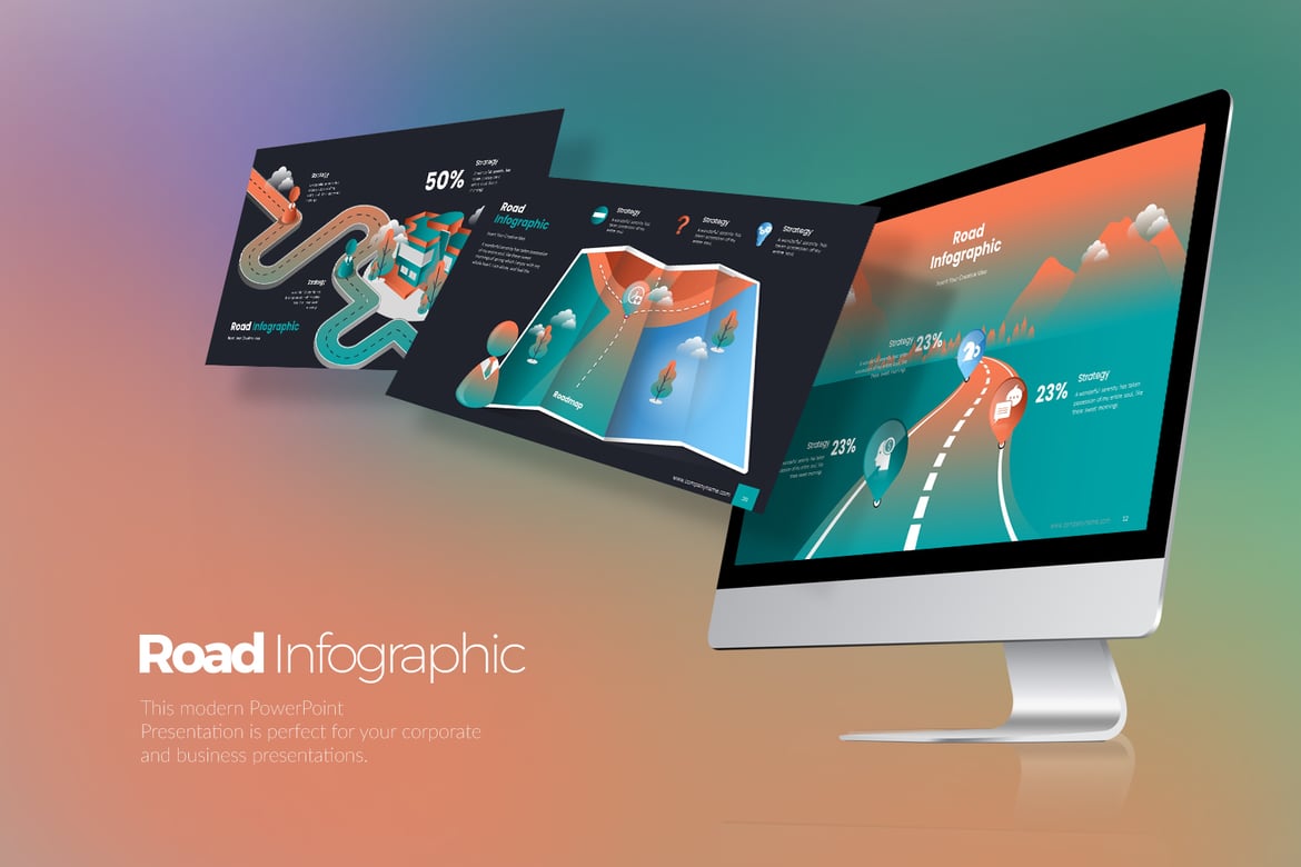 Template Presentasi PowerPoint Infografis Jalan yang Menarik