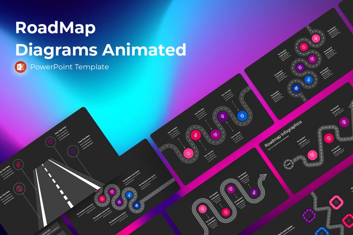 Template PowerPoint Diagram RoadMap Animasi yang Menarik